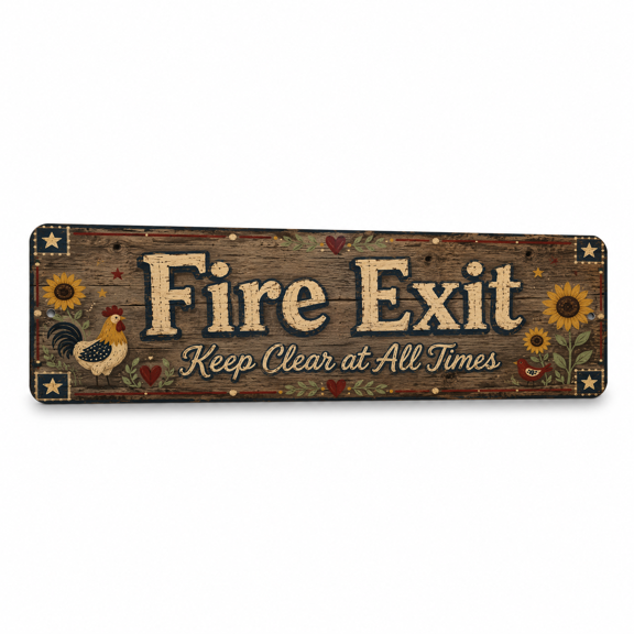 Fire Exit Barnwood Business Sign - Metal Safety & Compliance Sign for businesses, facilities & worksites - 15"x 5" Aluminum Wall Sign - Indoor / Outdoor