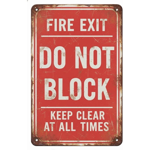 Fire Exit Do Not Block|Full Color Metal Single-sided Street Parking Sign|Fade Resistant And Weatherproof|Rounded Corners, Predrilled Holes|8"x12"Inches Vintage Signs Aluminum Plates Printed