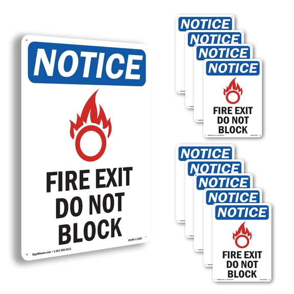Fire Exit Do Not Block OSHA Notice Aluminum Sign 10 Inch x 7 Inch - 10 Pack