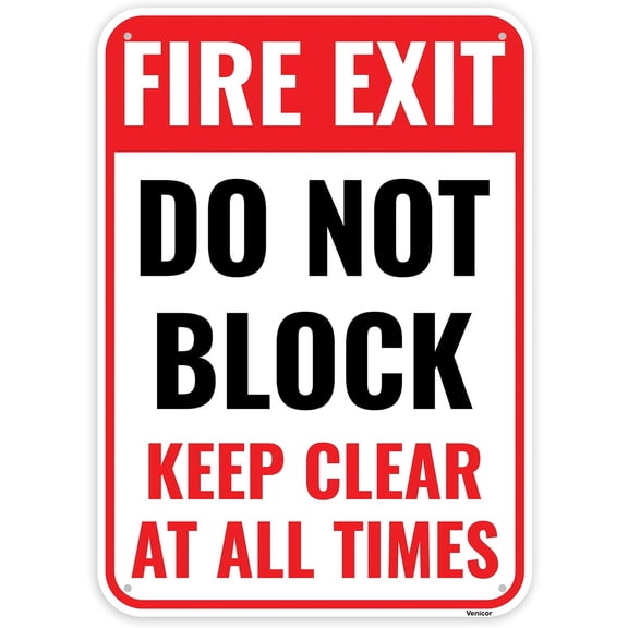 Fire Exit Do Not Block Sign, 12 x 8 Inches - Aluminum - Keep Door Clear At All times/Without a frame