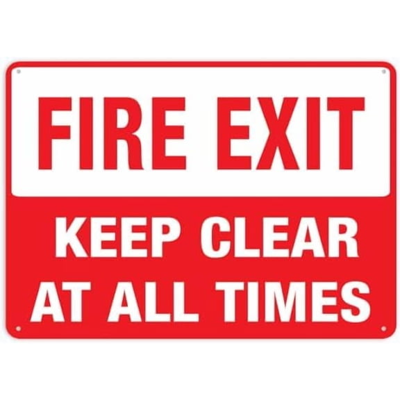 Fire Exit Keep Clear At All Times Sign 8 X 12 Inches Rust Free Aluminum - Uv Protected, Waterproof, Weatherproof And Fade Resistant - 4 Pre-Drilled Holes