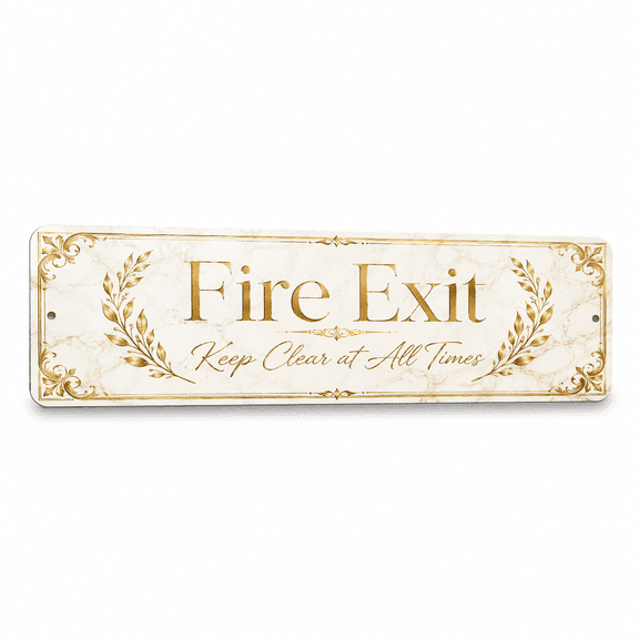 Fire Exit Luxe Gold Business Sign - Metal Safety & Compliance Sign for businesses, facilities & worksites - 15"x 5" Aluminum Wall Sign - Indoor / Outdoor