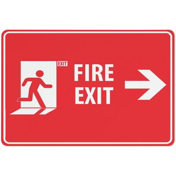 Fire Exit With Icon (Right Arrow) Sign 8"x12" Outdoor UV Printed Aluminum, Weatherproof Security For Home Or Business, Icon Right Fire Exit Marker