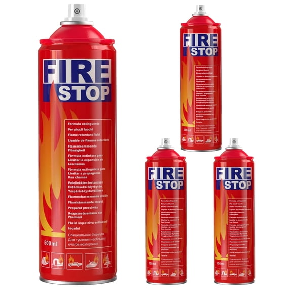 Fire Extinguisher 4-Pack with Mounting Bracket for Home, Kitchen, Grill - Portable Small A, B, C, K Extinguishing Aerosol Spray - 8-in-1 - Prevents Reignition.