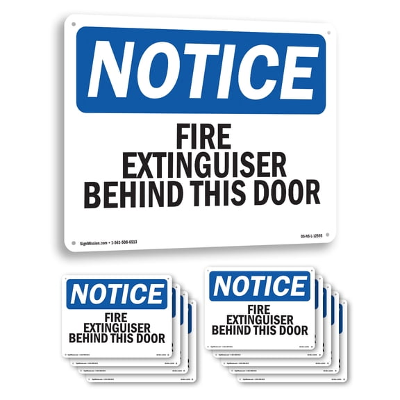 Fire Extinguisher Behind This Door OSHA Notice Aluminum Sign 14 Inch x 10 Inch - 10 Pack