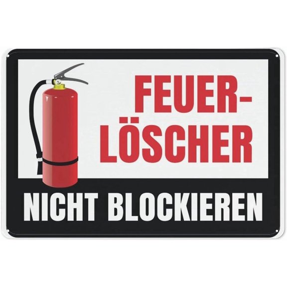 Fire Extinguisher Do Not Block Rectangular German Metal Sign 8"x12" Rustproof Aluminum Multicolor - Indoor Outdoor Fire Safety Decor