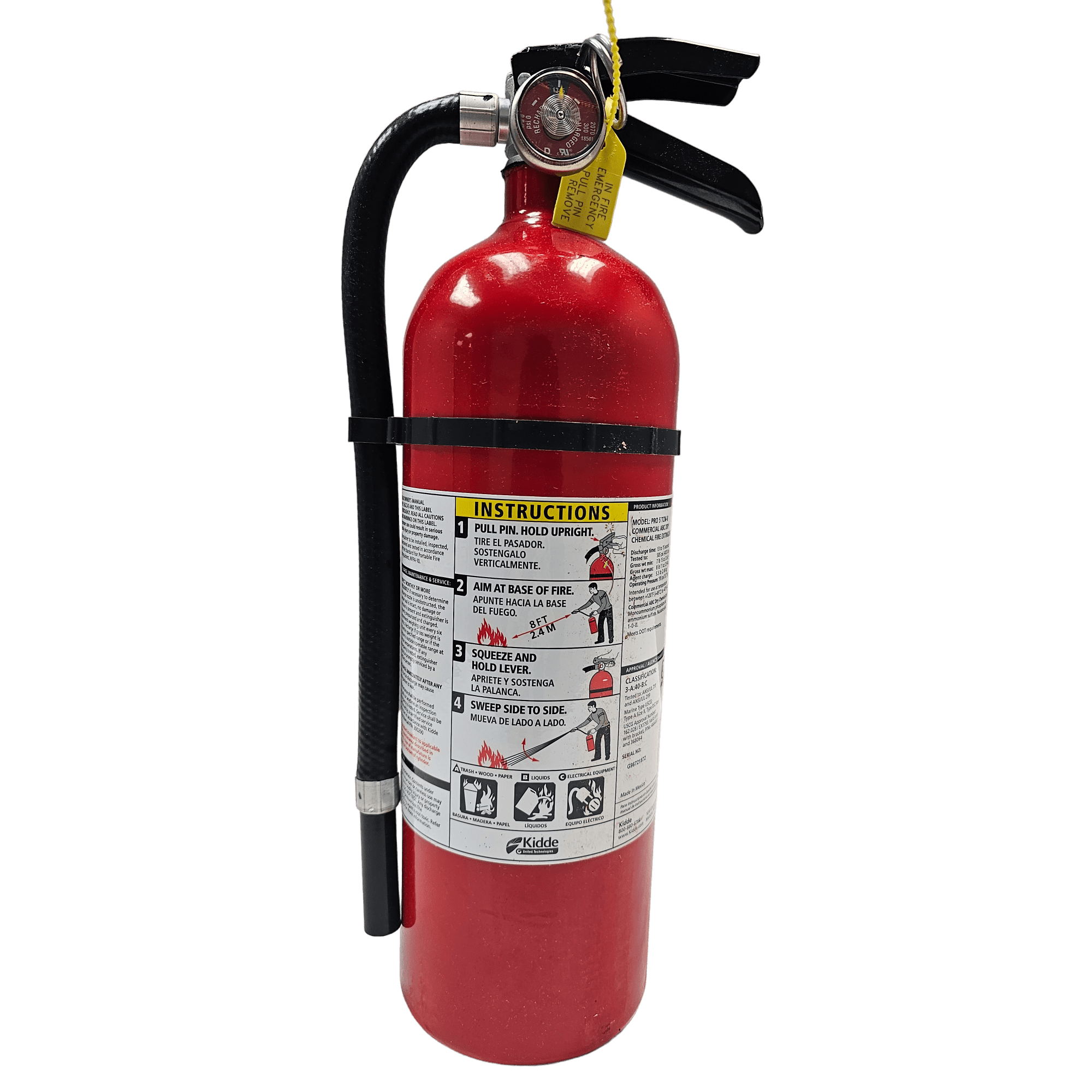 Fire Extinguisher Dry Chemical,UL rated 3-A, 40-B:C 5 lb