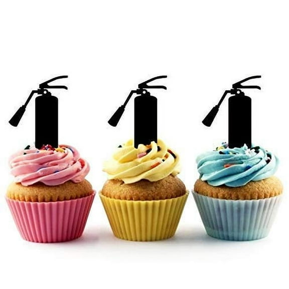 Fire Extinguisher/Equipment Silhouette Acrylic Cupcake Toppers-12 PCS
