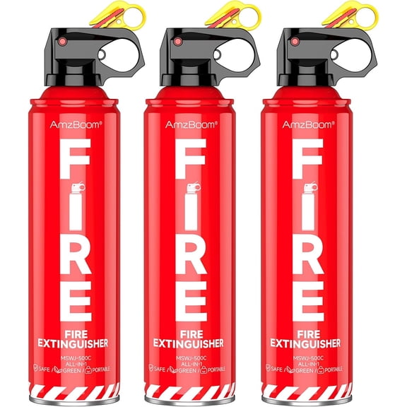 Fire Extinguisher for Home, Car, Kitchen, and Boat 3-Pack, Portable Extinguishing Aerosol Spray Compact A, B, C, K Includes Mounting Brackets for Easy Access.