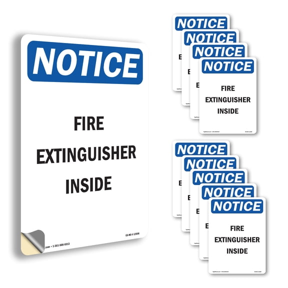 Fire Extinguisher Inside OSHA Notice Vinyl Decal Label 24 Inch x 18 Inch - 10 Pack