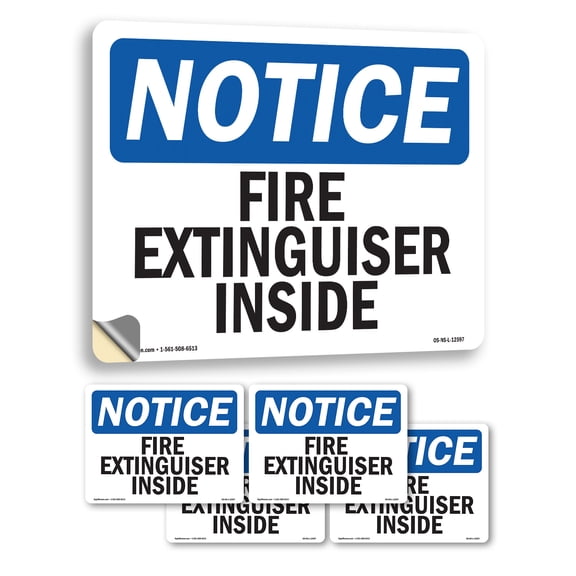Fire Extinguisher Inside OSHA Notice Vinyl Decal Label 5 Inch x 3.5 Inch - 5 Pack