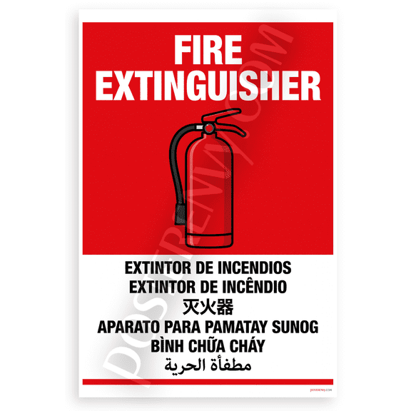 Fire Extinguisher Multilingual Safety Sign 12x18 US Made Poster