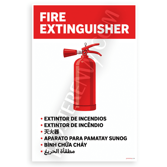 Fire Extinguisher Multilingual Safety Sign 12x18 US Made Poster