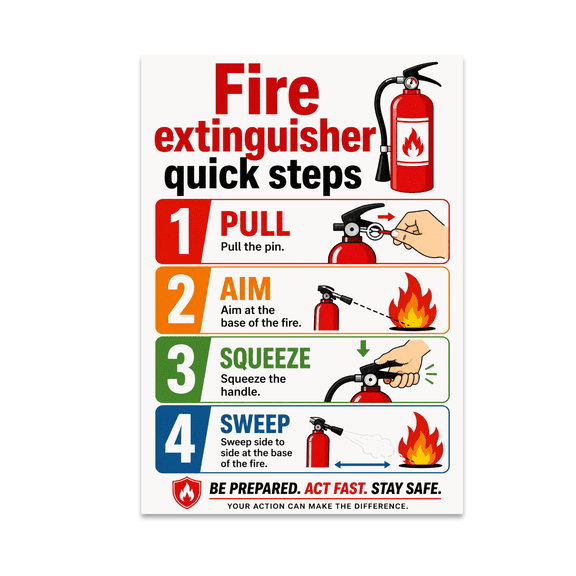 Fire Extinguisher Quick Steps Chart - Home Safety Enthusiast - 13x19 Poster Print