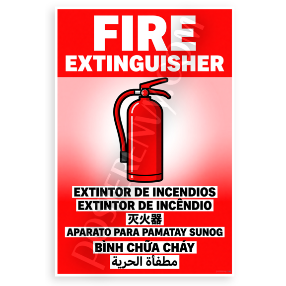 Fire Extinguisher Safety Sign Multilingual 12x18 US Made Poster