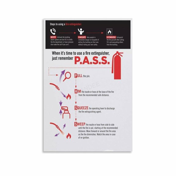 Fire Extinguisher Use Method PASS Safety Guide Education Poster (21) Canvas Painting Wall Art