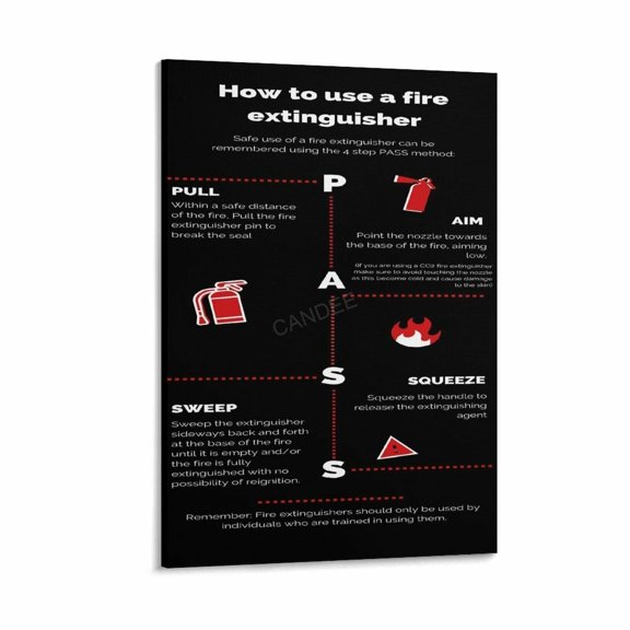 Fire Extinguisher Use Method PASS Safety Guide Education Poster (23) Canvas for Living Room Bedroom Decor