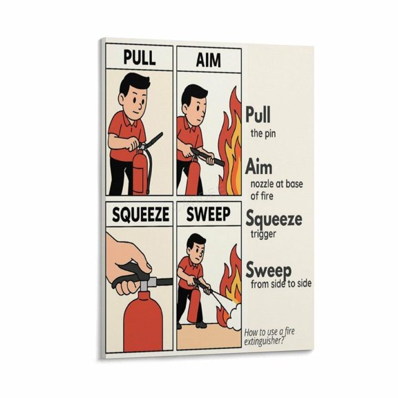 Fire Extinguisher Use Method PASS Safety Guide Education Poster (25) Canvas for Living Room Bedroom Decor