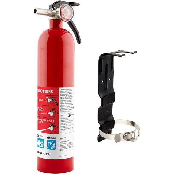 Fire Extinguisher for Home, Standard Rechargeable Compliance Unit, UL RATED 1-A:10-B:C, HOME1, Red with Metal Bracket Bundle, 1-Pack
