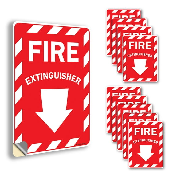 Fire Extinguisher with Arrow OSHA Vinyl Decal Label 14 Inch x 10 Inch - 10 Pack