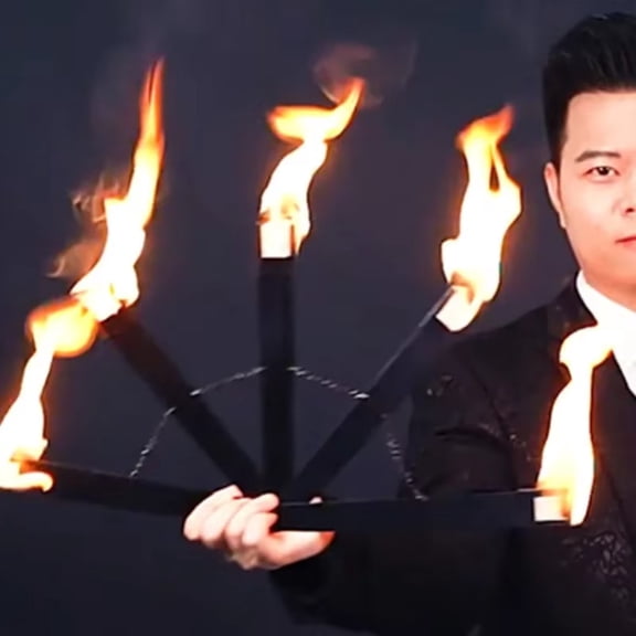 Fire Fan Magic Trick Flaming Fan Production Visual Fire Effect Stage Close Up Illusion Gimmick Props Mentalism Magician