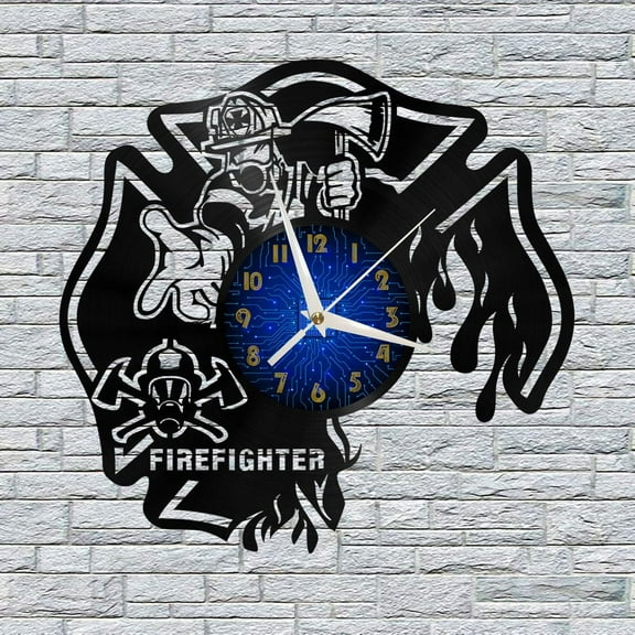Fire Fighter 12 Inch Vinyl Record Wall Clock - Silent, Creative, and Unique Clock for Living Room, Entryway, or Bedroom Decor - Perfect Gift Idea(12 inchs B without LED)