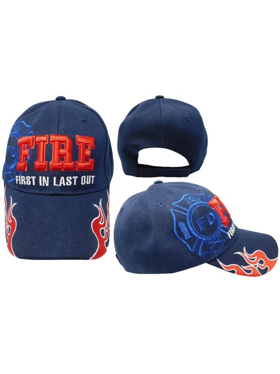 Fire Fighter Dept Department First In Last Out Navy Blue Embroidered Cap Hat
