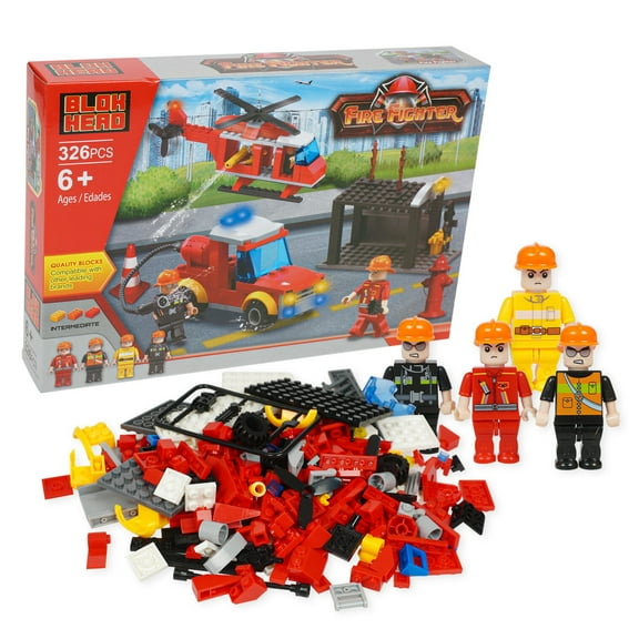 Fire Fighter Interlocking Block Fire Truck Helicopter and Figures Playset 326 Piece