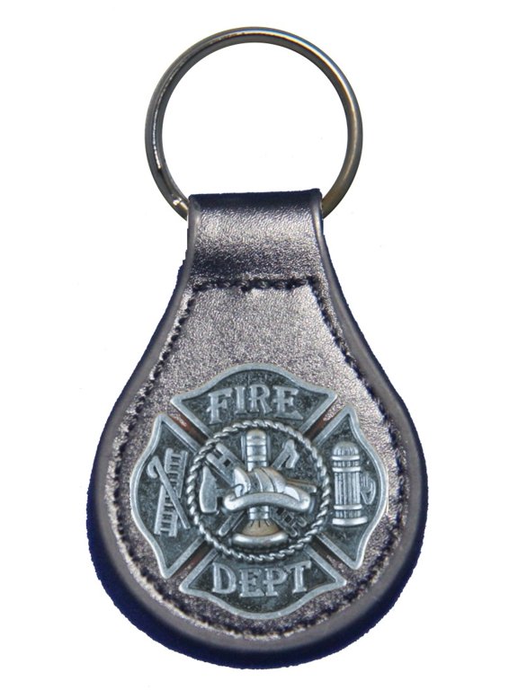 Fire Fighter Maltese Cross leather key fob or keychain Black