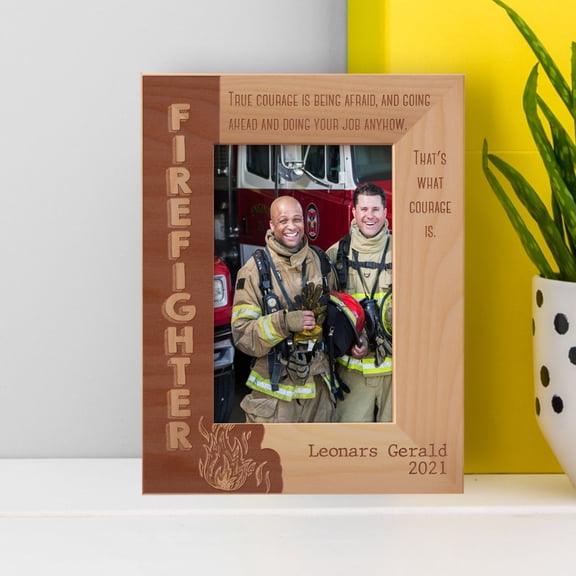 Fire Fighter Personalized Wooden Frame 4" x 6" Brown (Vertical)