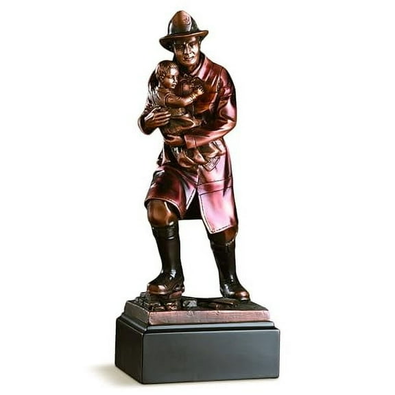 Fire Fighter Statue Bronze Plated Fireman Figurine
