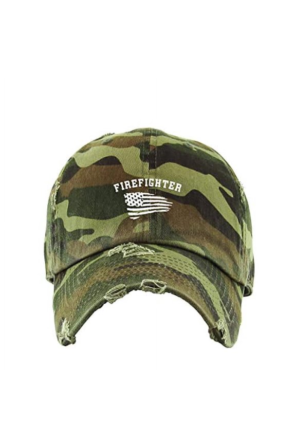 Fire Fighter Vintage Baseball Cap Embroidered Cotton Adjustable Distressed Dad Hat Camo