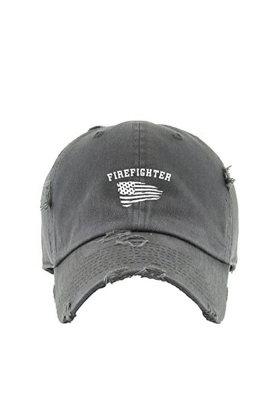 Fire Fighter Vintage Baseball Cap Embroidered Cotton Adjustable Distressed Dad Hat Dark Grey