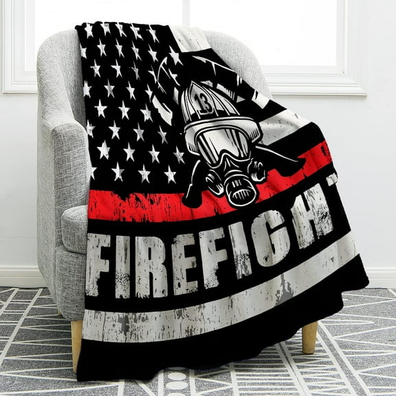 Fire Firefighter Blanket Fireman Gifts for Men Women Boy Dad Husband Son Boyfriend Adult Birthday Christmas Halloween Thanksgiving Retirement Presents Plush Throw 50"x60"