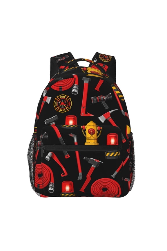 Fire Firefighting Items Pattern Backpack Casual College Bag Zipper Laptop Daypack Hiking Rucksack Travel