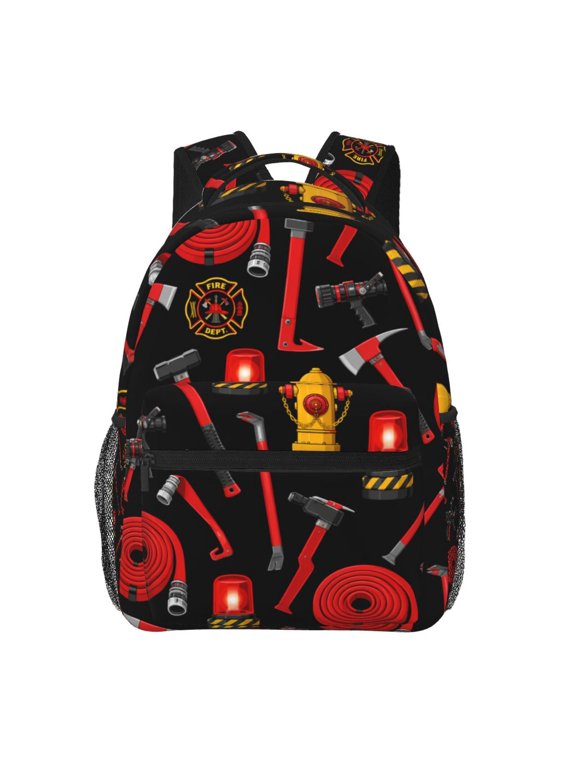 Fire Firefighting Items Pattern Backpack Casual College Bag Zipper Laptop Daypack Hiking Rucksack Travel