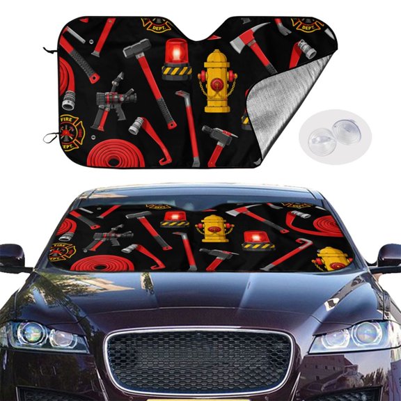 Fire Firefighting Items Pattern Windshield Sunshade Sun Shade Front Window Car Sun Visor Protector for Truck SUV Blocks UV Ray,S