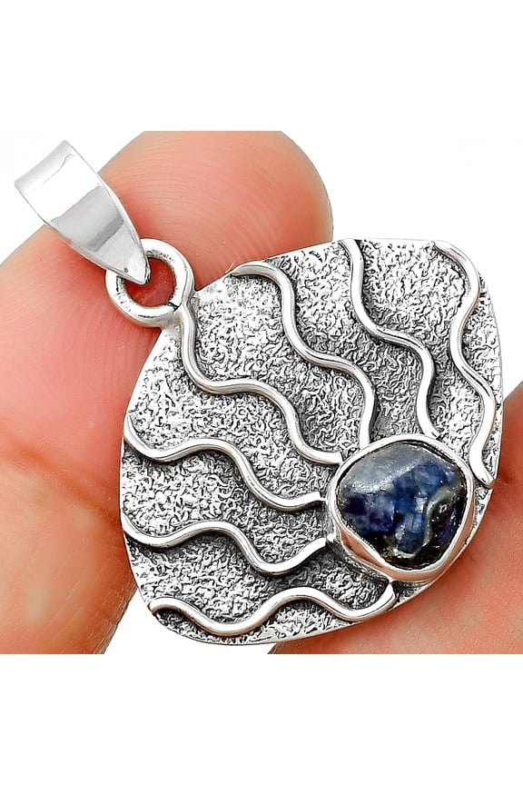 Fire Flame - Blue Sapphire Rough 925 Sterling Silver Pendant Jewelry P-1685 SDP132948