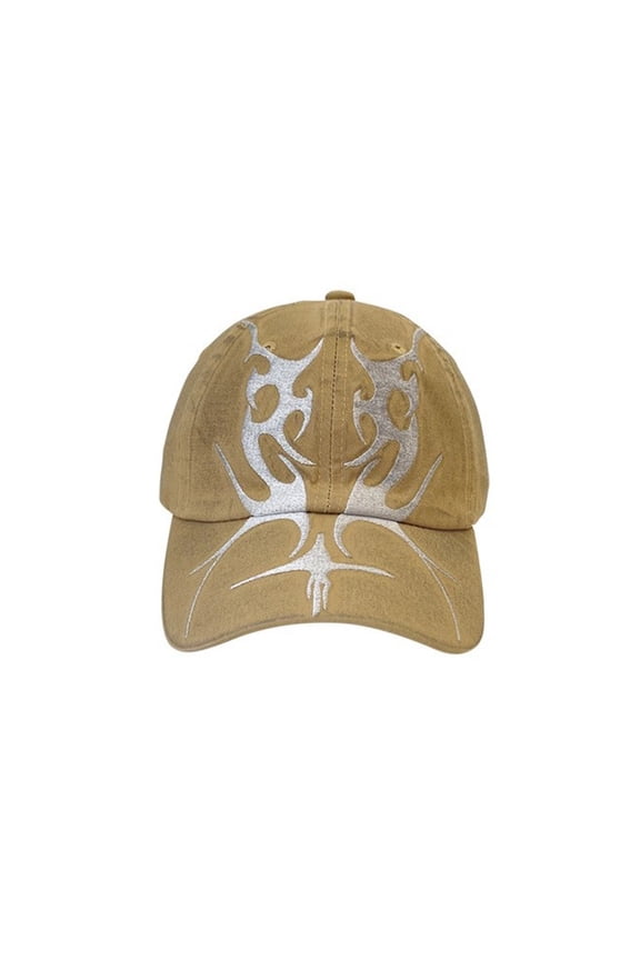 Fire Flame Embroidered Bill Structured Brushed Cotton Baseball Cap