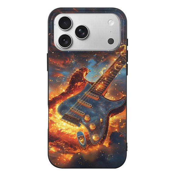 Fire Flame Guitar Black TPU Case for iPhone 17 Pro Max Slim Shockproof Protective Phone Cover
