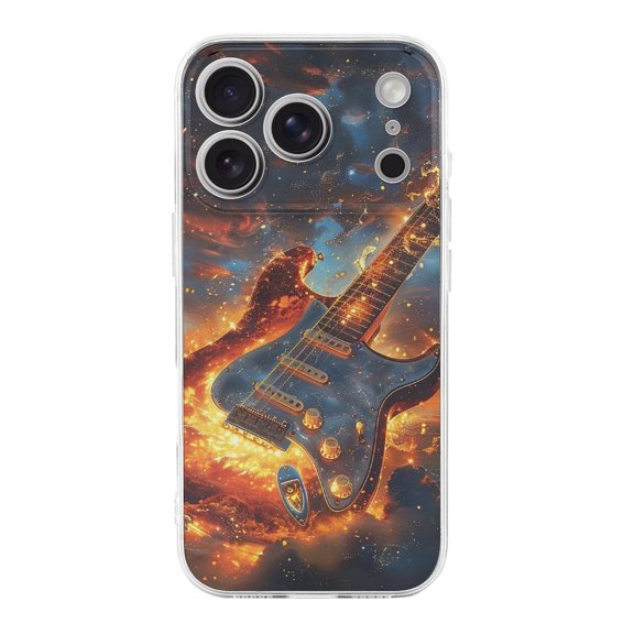 Fire Flame Guitar Phone Case Compatible with iPhone 17 Pro TPU Transparent Shockproof Cover