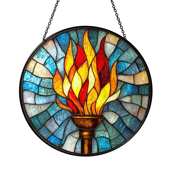 Fire Flame Illustration Stained Glass Style Window Decor – Bold Design