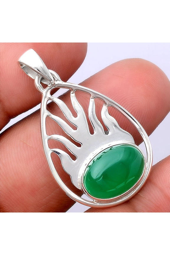 Fire Flame - Natural Green Onyx 925 Sterling Silver Pendant Jewelry P-1209 SDP154485
