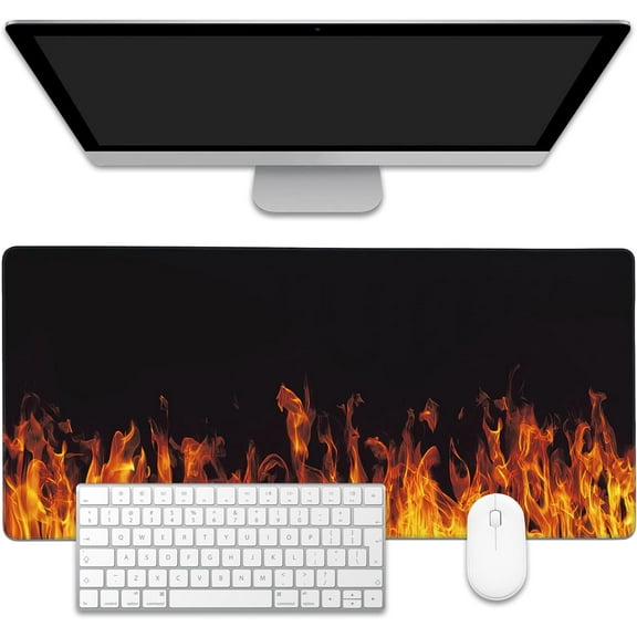 Fire Flames Large Gaming Mouse Pad,Waterproof Desk Mat for Desktop,Non-Slip Rubber Base Mousepad with Stitched Edges for Laptop Office and Home 35.4X15.7 Inch