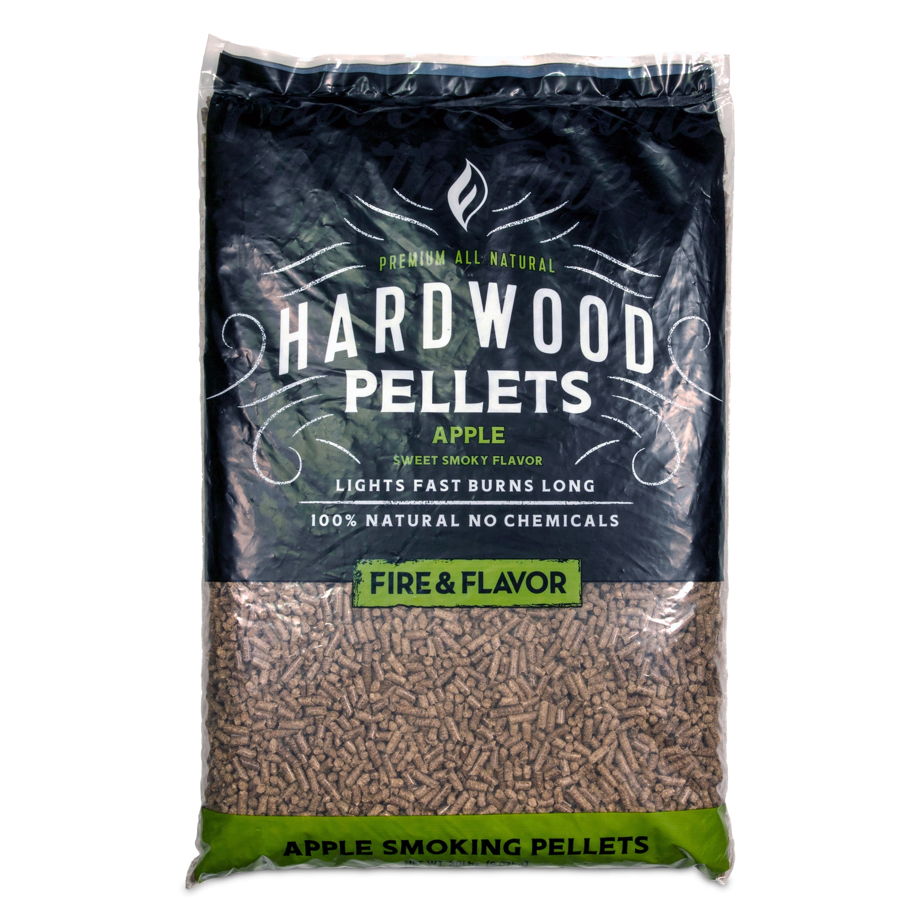 Fire & Flavor Apple 100% All-Natural Wood Pellets for Smokers and Pellet Grills, BBQ, Bake, Roast, and Grill, 20 lb. Bag