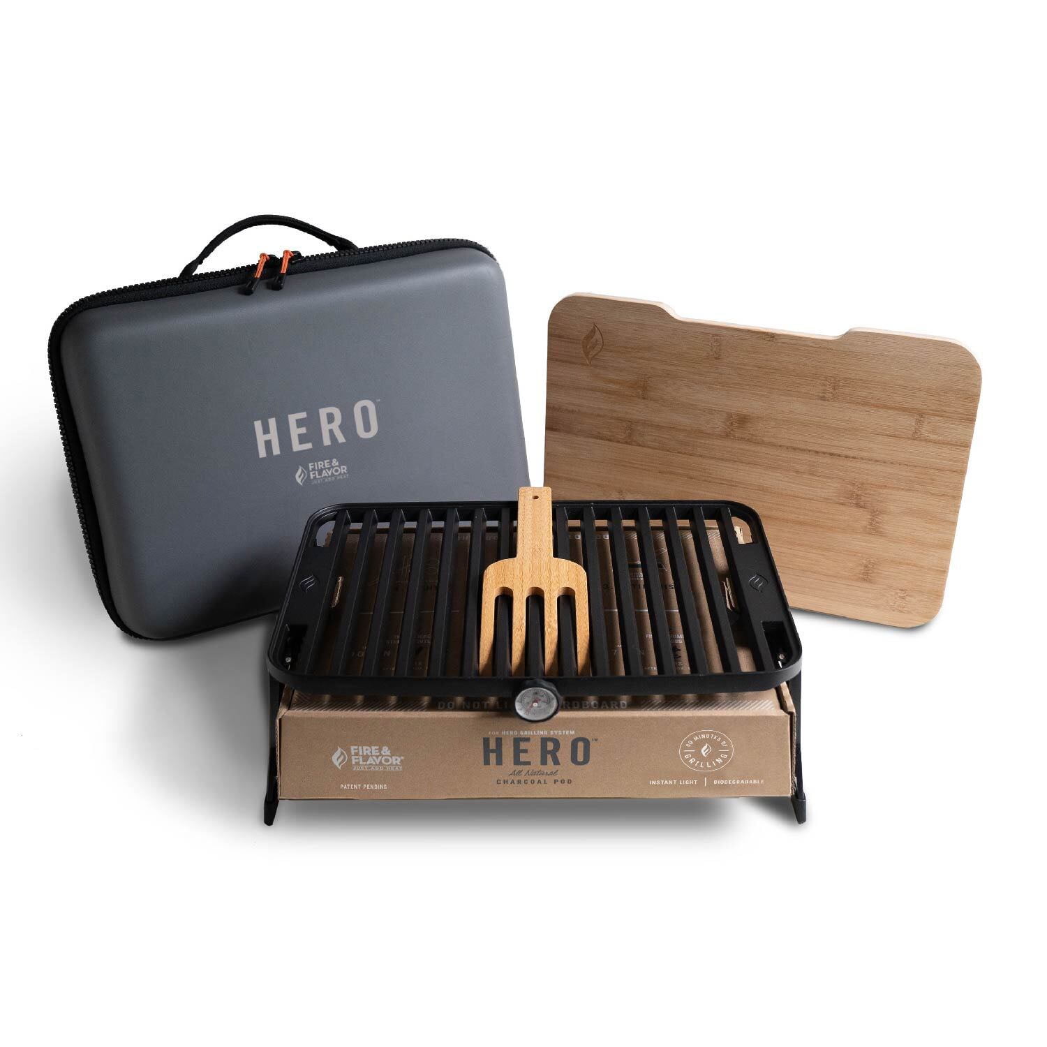 Ultra-Portable Black Charcoal Grill with Bamboo Accessories