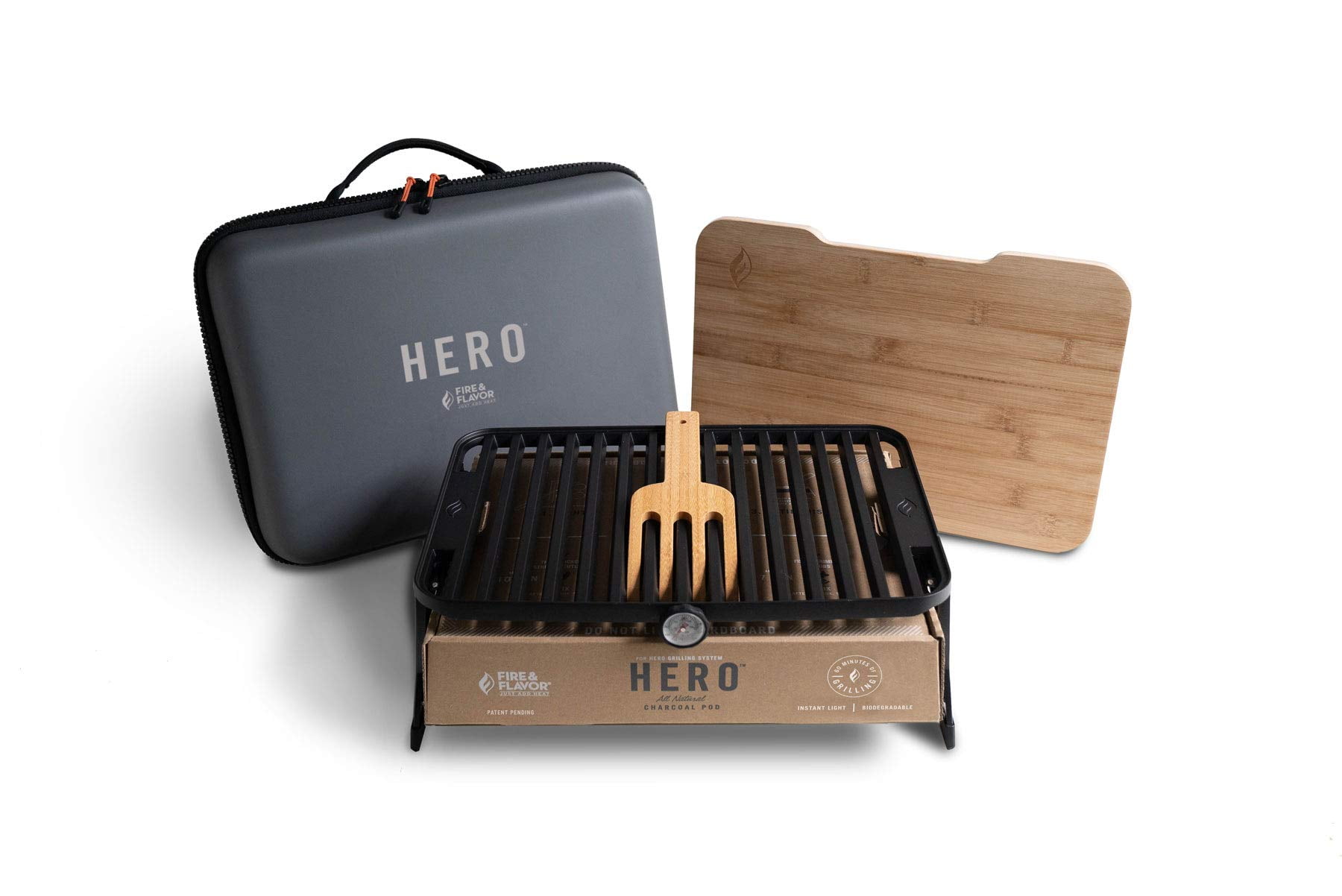 Ultra-Portable Black Charcoal Grill with Bamboo Accessories