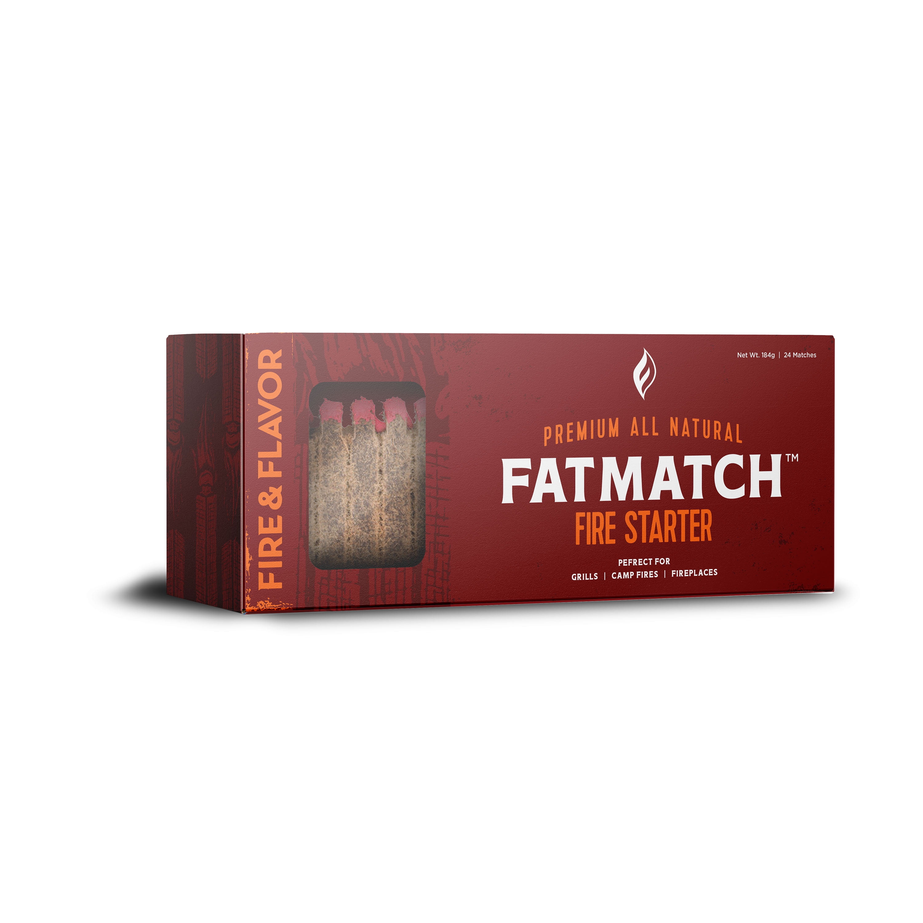 Fire & Flavor Premium All Natural FatMatch Fire Starter, 24 Matches