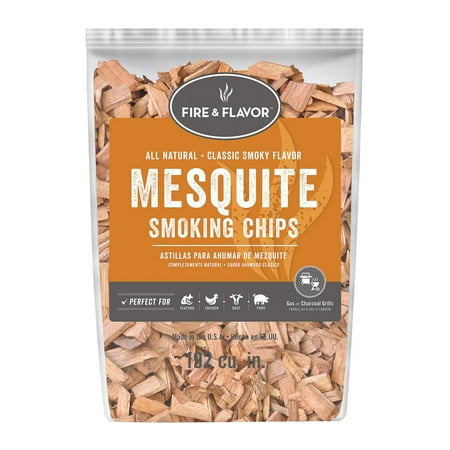 Fire & Flavor - Premium All Natural Mesquite Smoking Wood Chips, 2 Pounds - Brown