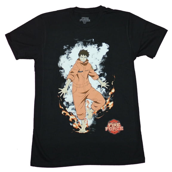 Fire Force Mens T-Shirt - Shinra Kusakabe Standing In Smoke Flames (Large)